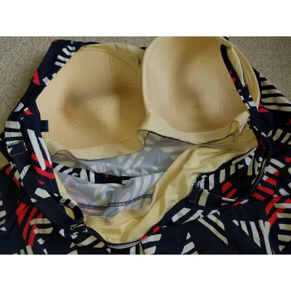 Womens Swim Suit-D&CO-blue/red geometric tankini top handkerchief multiway-22W - Picture 7 of 8